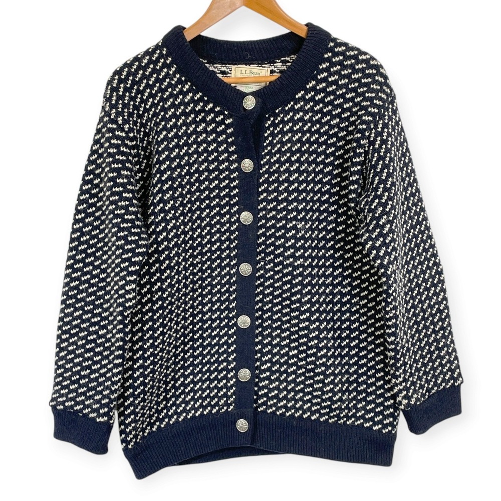 VTG LL Bean Nordic Wool Birdseye Cardigan Sweater Womens L Cabin Heritage Cozy